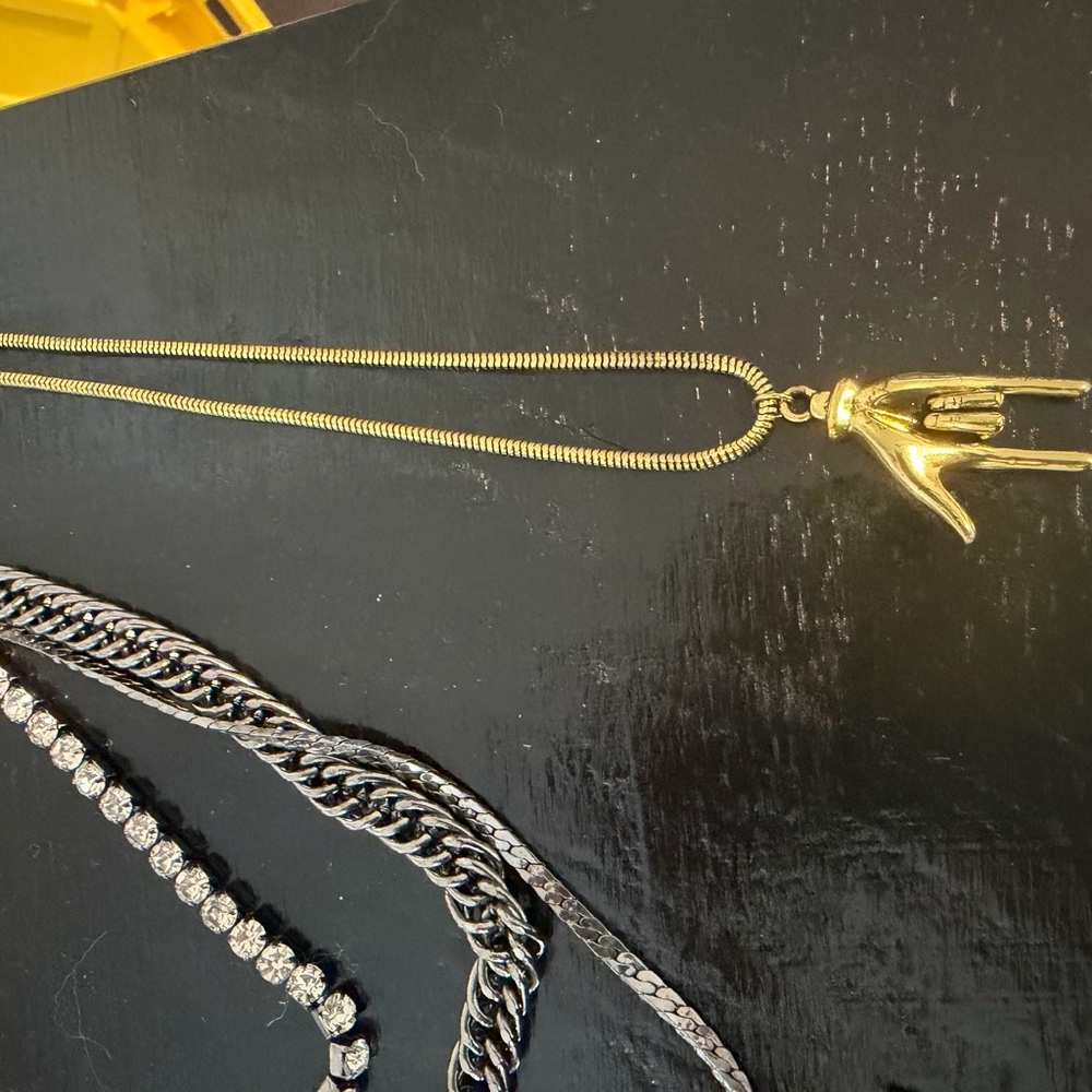 FEED ME GEMS Gold Tone Stork Pendant,  I LOVE YOU, Sign language. Necklace
